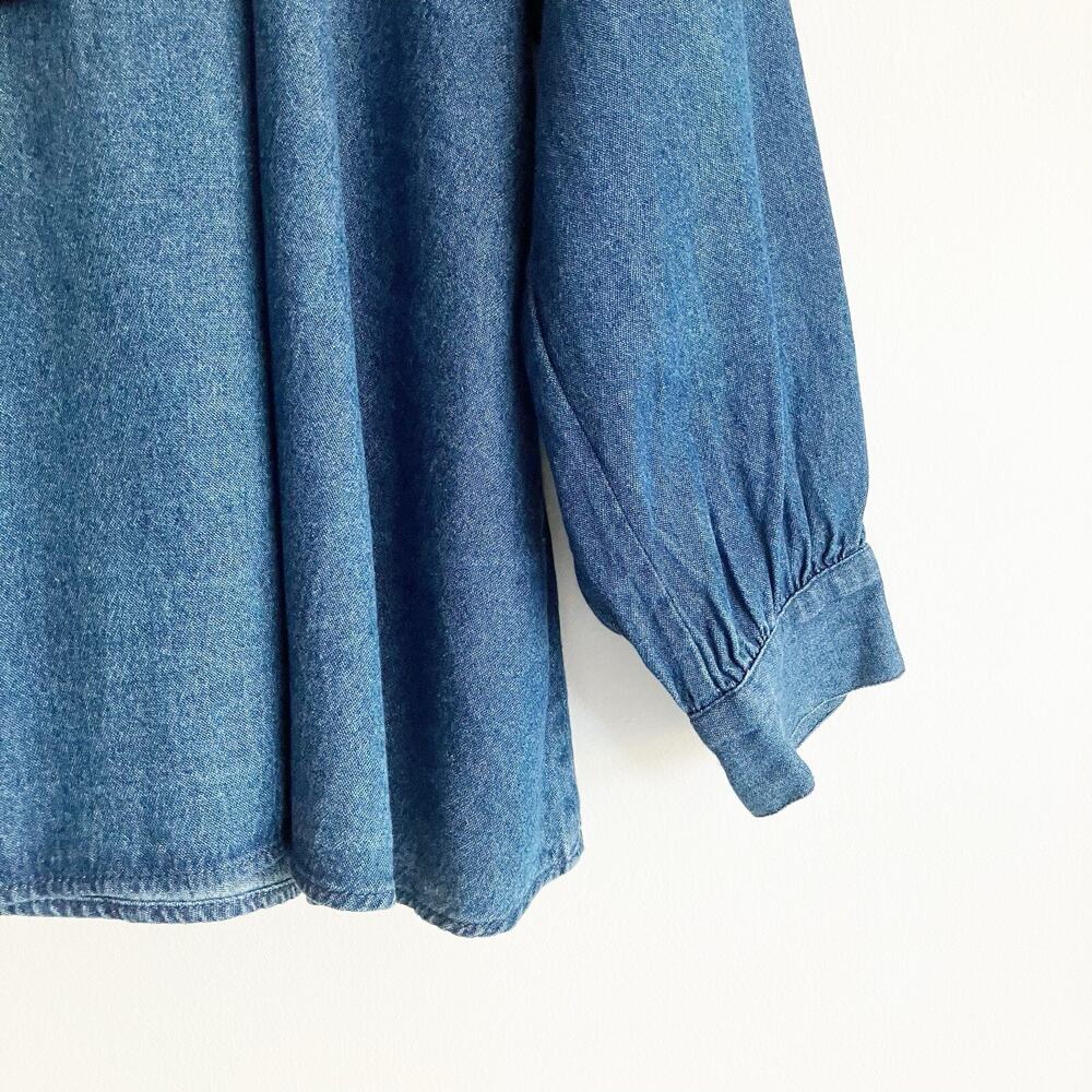 Anthropologie ne Quittezpas Medium Hallie Chambray Blouse Embroidered Tie Top - Picture 5 of 5
